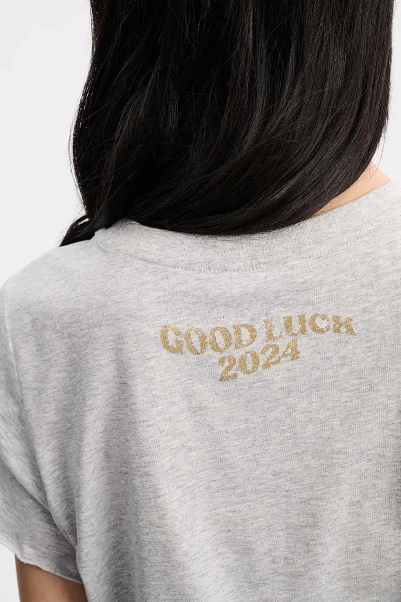 Shirts & Tops | Dorothee Schumacher Lucky You Shirt Grey Melange With Gold Print