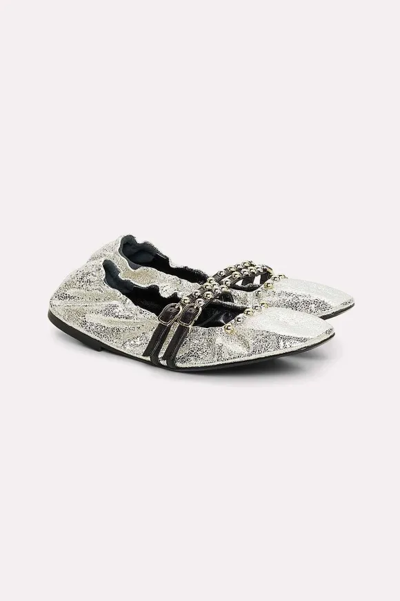 Schuhe | Dorothee Schumacher Metallic Chic Studded Ballerina Silver